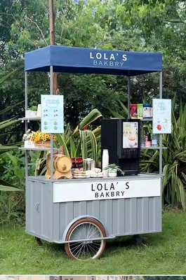 Stainless Steel Insulation Tempered Glass Outdoor Street Vending 3 Wheel Coffee Bike