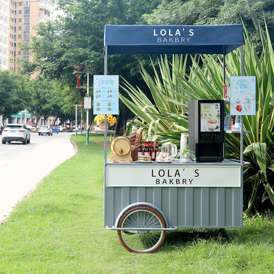 Stainless Steel Insulation Tempered Glass Outdoor Street Vending 3 Wheel Coffee Bike