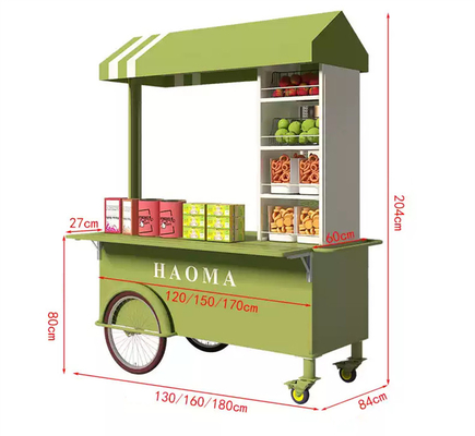 Highly Customized Colors Mini Hand Push Street Snack Vending Trolley Fast Food Stand Cart with Big Storage Capacity