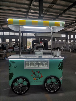 Commercial Mini Frozen Ice Cream Display Cart Trailer Gelato Mexican Beach Ice Cream Freezer Hand Cart Push Carts For Ice Cream