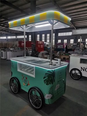 Commercial Mini Frozen Ice Cream Display Cart Trailer Gelato Mexican Beach Ice Cream Freezer Hand Cart Push Carts For Ice Cream