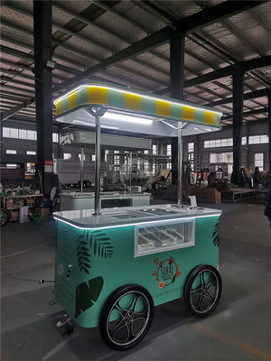 Commercial Mini Frozen Ice Cream Display Cart Trailer Gelato Mexican Beach Ice Cream Freezer Hand Cart Push Carts For Ice Cream