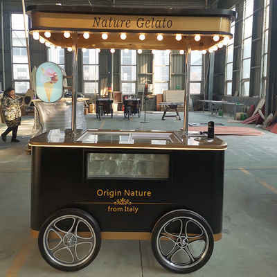 2024 new type Mobile Italian ice cream hand push cart with display freezer Gelato stand cart
