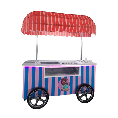 Mobile Italian ice cream hand push cart with display freezer Gelato stand cart