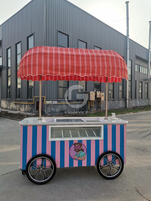 Mobile Italian ice cream hand push cart with display freezer Gelato stand cart