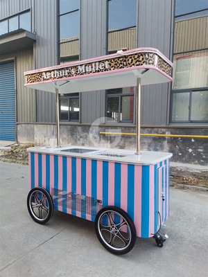 Mobile Italian ice cream hand push cart with display freezer Gelato stand cart