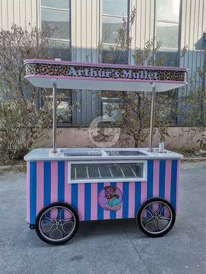 Mobile Italian ice cream hand push cart with display freezer Gelato stand cart