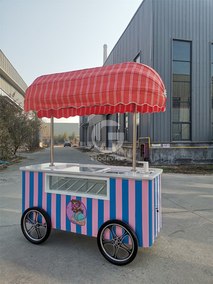 Mobile Italian ice cream hand push cart with display freezer Gelato stand cart
