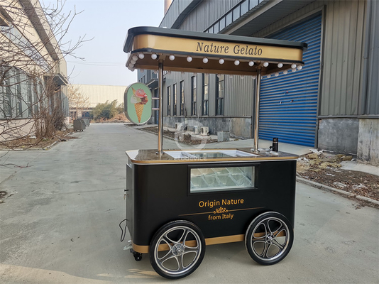 Gelato showcase kiosk popsicle freezers hand push Italian ice cream display cart
