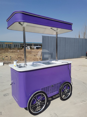 Mobile Italian ice cream hand push cart bike with display freezer Gelato stand cart with wheels