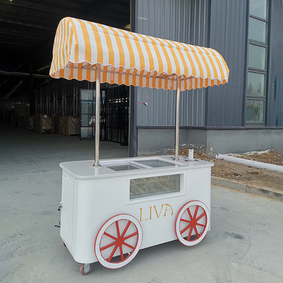 Beach Ice Cream Vending Cart Ice Cream Trolley With Refrigerator Display Showcase