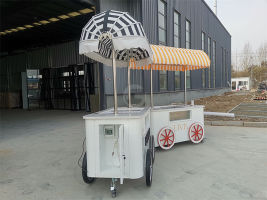 Beach Ice Cream Vending Cart Ice Cream Trolley With Refrigerator Display Showcase