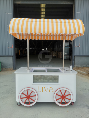 Beach Ice Cream Vending Cart Ice Cream Trolley With Refrigerator Display Showcase