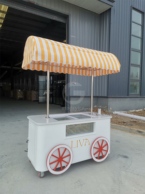 Beach Ice Cream Vending Cart Ice Cream Trolley With Refrigerator Display Showcase