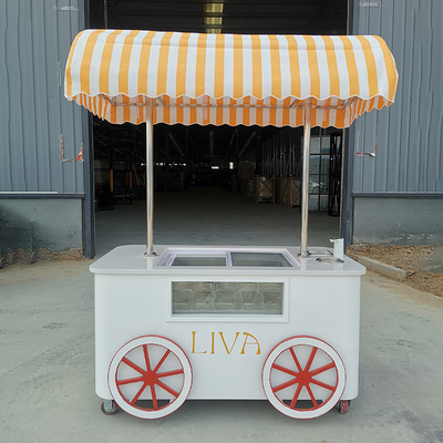 Custom Ice Cream Push Vending Cart With Freezer Mobile Italian Gelato Trolley Cart