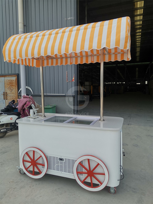 Custom Ice Cream Push Vending Cart With Freezer Mobile Italian Gelato Trolley Cart