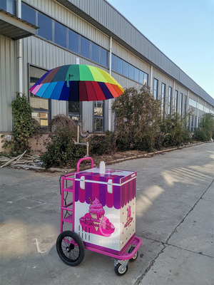 Mobile Ice Cream Selling Push Cart With Freezer Umbrella Vendor