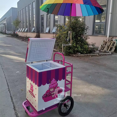 Customized Ice Cream Push Carts ice cream trolley mobile food cart with umbrella