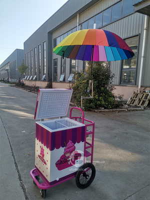 Ice Cream push Cart for Mobile Food Business with 80L freezer
