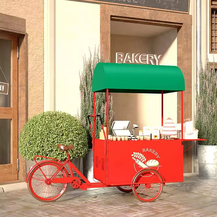 Food Cake Display Tricycle Perfect for Customized Food Vending and Ice Cream Delivery