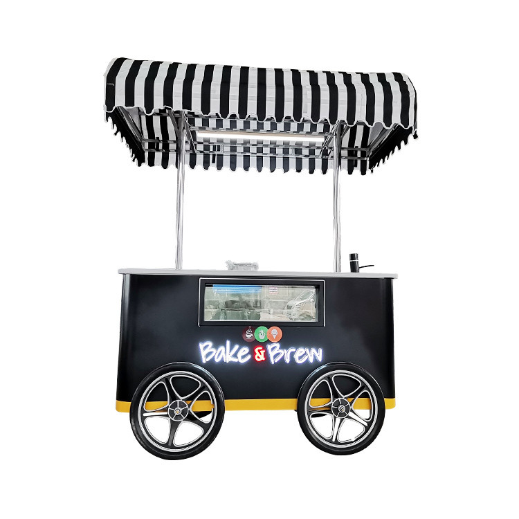 New style Hard Ice Cream mobile Cart with LED Light Italy Gelato Cart Good Quality Ice Cream Push Cart with CE