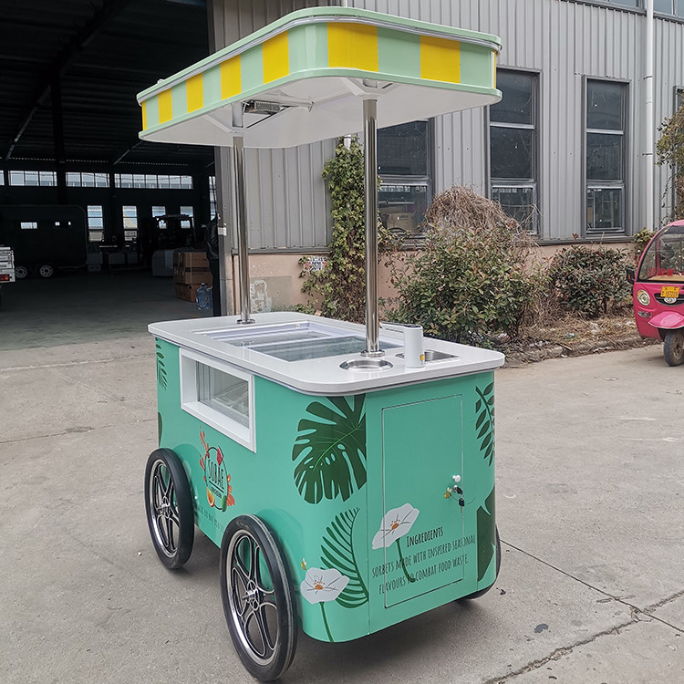 Commercial Mini Frozen Ice Cream Display Cart Trailer Gelato Mexican Beach Ice Cream Freezer Hand Cart Push Carts For Ice Cream