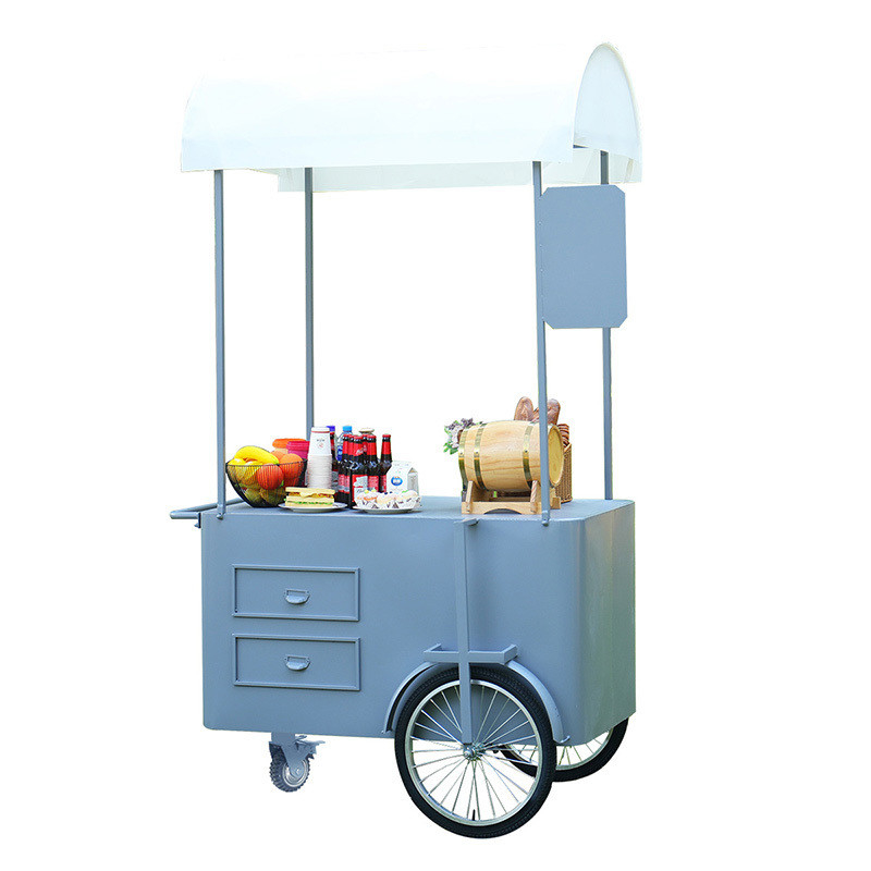 Hand Push Cart for Street Food  3 Wheels Cargo cart with storage box for vending promotion