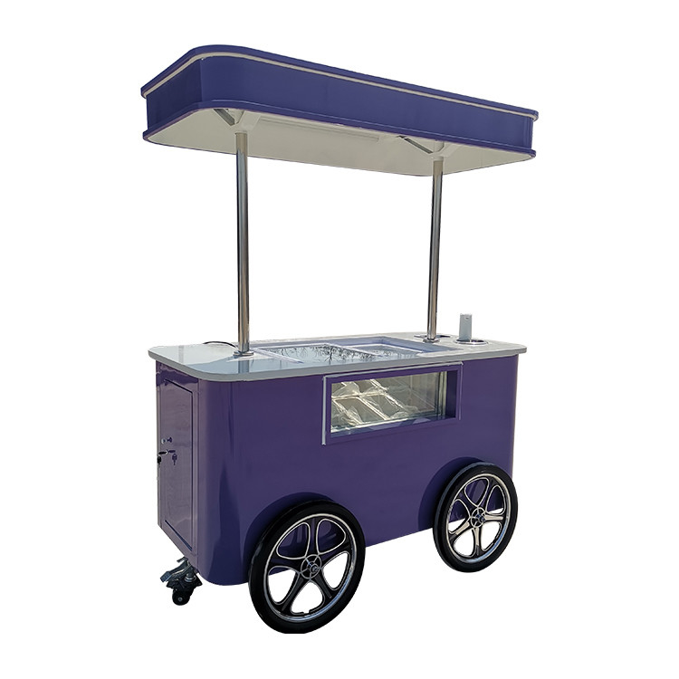 Mobile Italian ice cream hand push cart bike with display freezer Gelato stand cart with wheels
