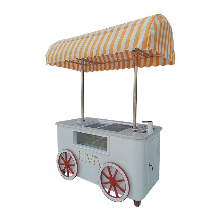 Ice Cream Hand Push Cart For Gelato Popsicle Sales Street Mall Vending Cart